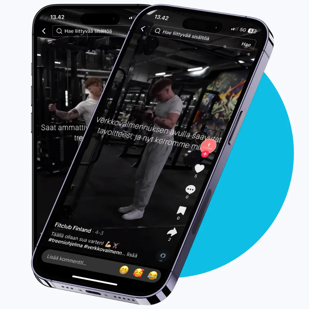 Lyhytvideomarkkinoinnin esimerkki. kuvassa on kaksi Iphonea hieman päällekkäin. Iphoneissa näkyy TikTok-video.